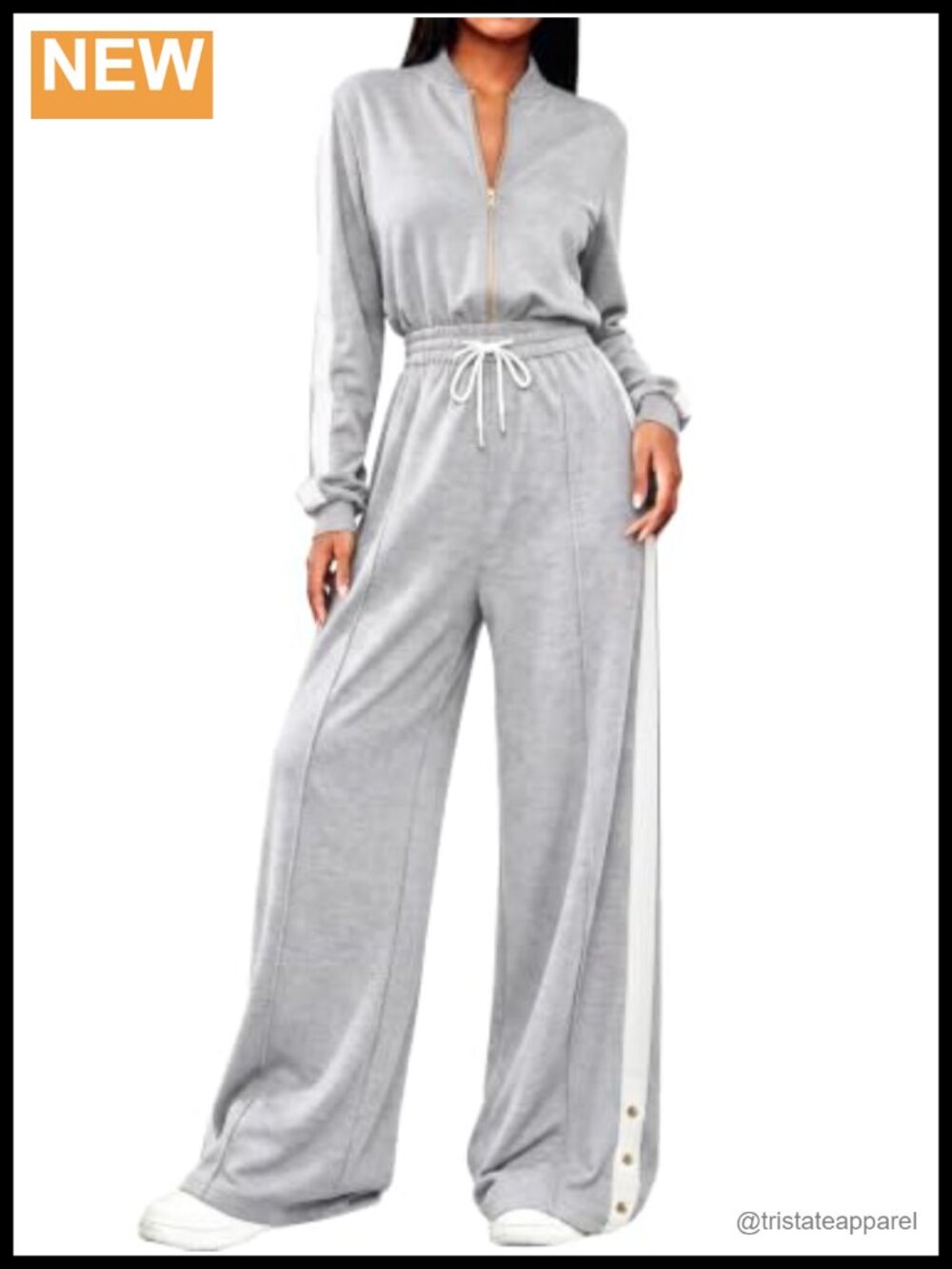 Women's One Piece Wide Leg Jumpsuit Zip Up Drawstring Waist Long Sleeve Romper